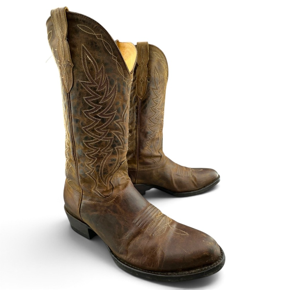 Cavenders Cowboy Boots Mens 9.5D Brown Distressed Leather Western Stitched Heavy